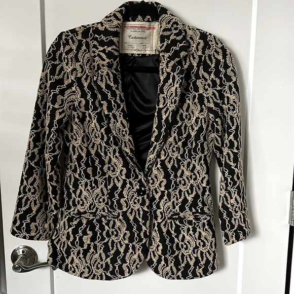 ANTHROPOLOGIE Cartonnier Felicia Lace Blazer Black Tan NEW - Picture 5 of 8